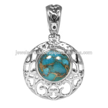 Blue Copper Turquoise Gemstone 925 Sterling Silver Pendant